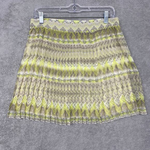 American Eagle Skirt Womens 10 Mini Yellow Gray Aztec Pleated Flowy Zip Boho - Picture 1 of 9